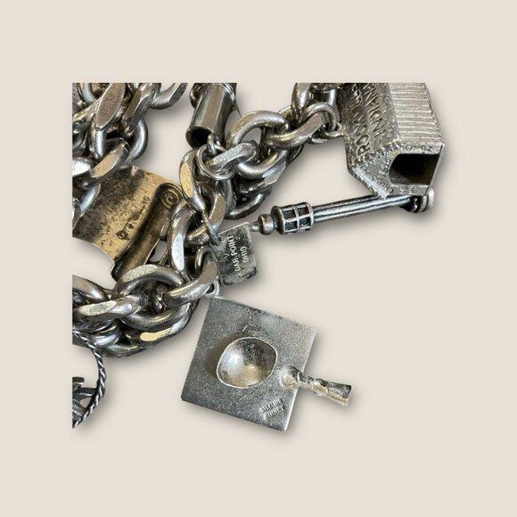Estate Vintage Charm Bracelet Loaded With Sterling Charms Including Bell Trading - Picture 8 of 16